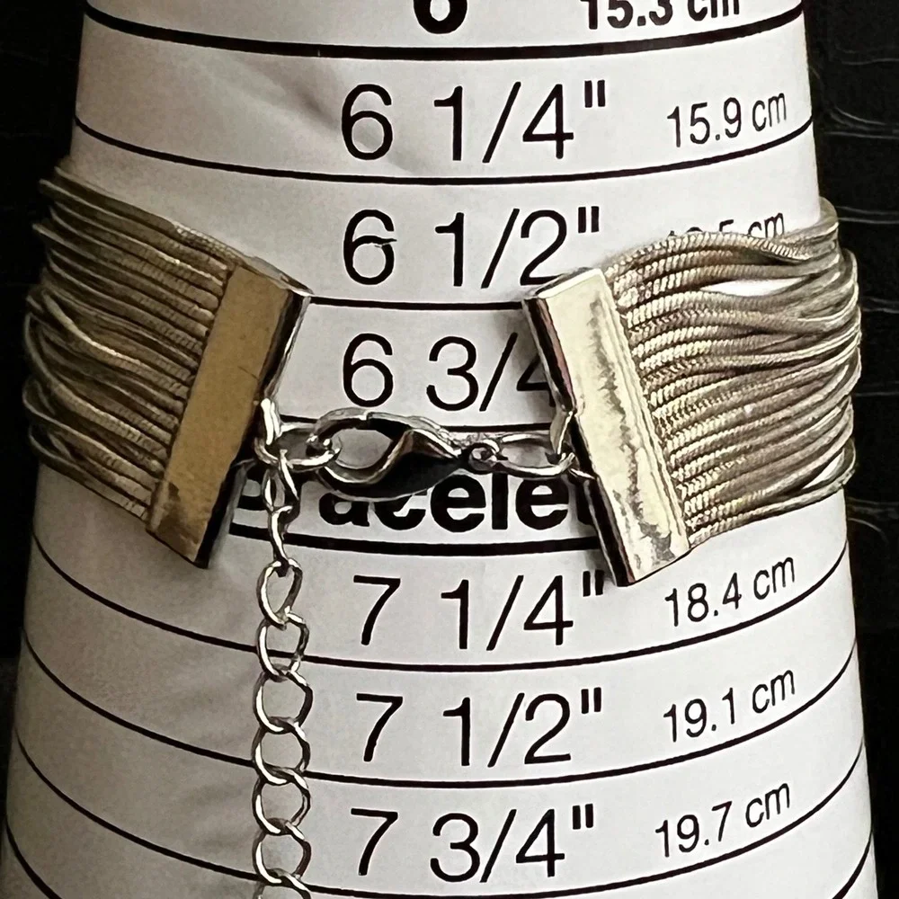 Silver Multi Strand Snake Chain Wide Cuff Bracelet 6.5-8.5 Inch Cybercore